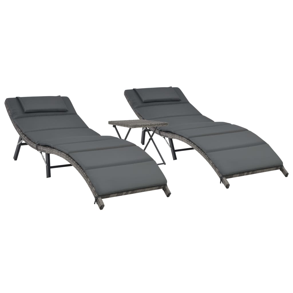 Set de muebles de jardín plegables 3 pzas ratán sintético gris