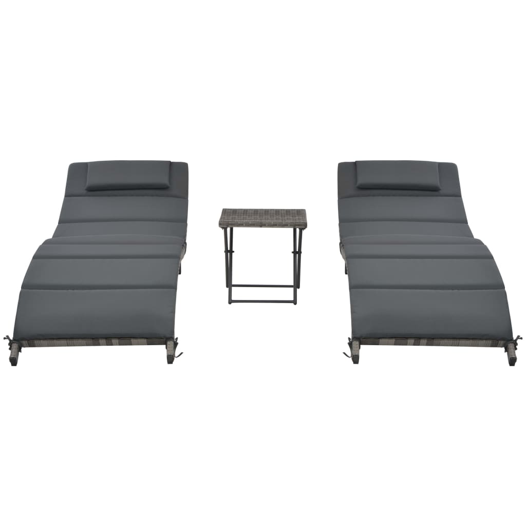 Set de muebles de jardín plegables 3 pzas ratán sintético gris