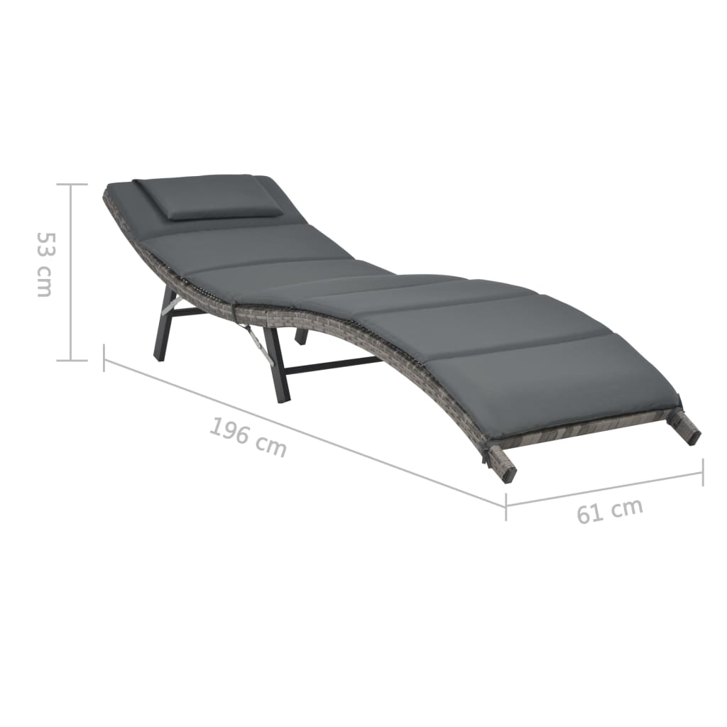 Set de muebles de jardín plegables 3 pzas ratán sintético gris