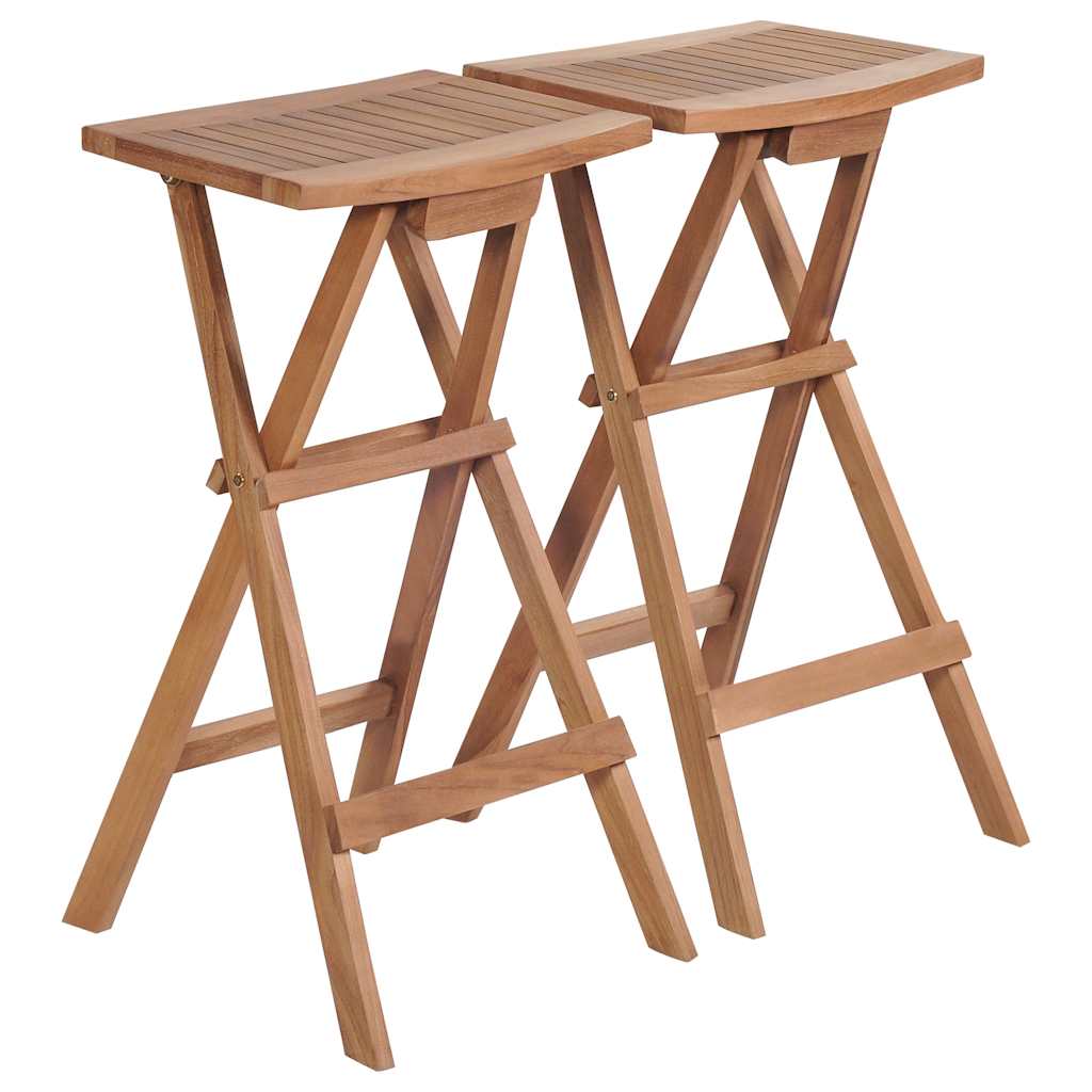 Folding kitchen stools 2 units solid teak wood