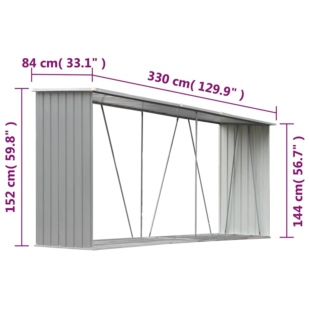 Casetilla para leña acero galvanizado gris 330x84x152 cm