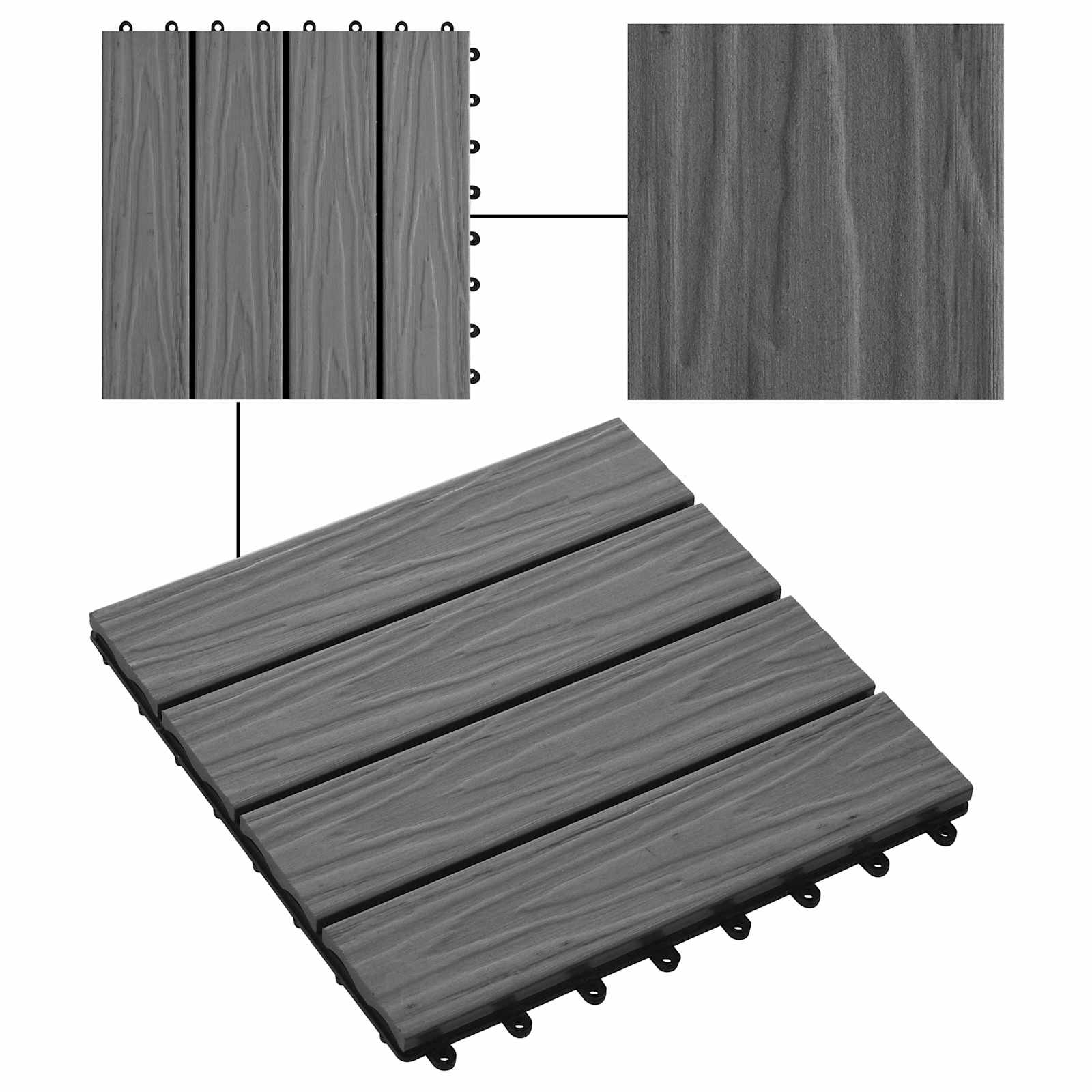Tile de Decking Diseño 3D 11 pcs Gris 30 x 30 cm WPC