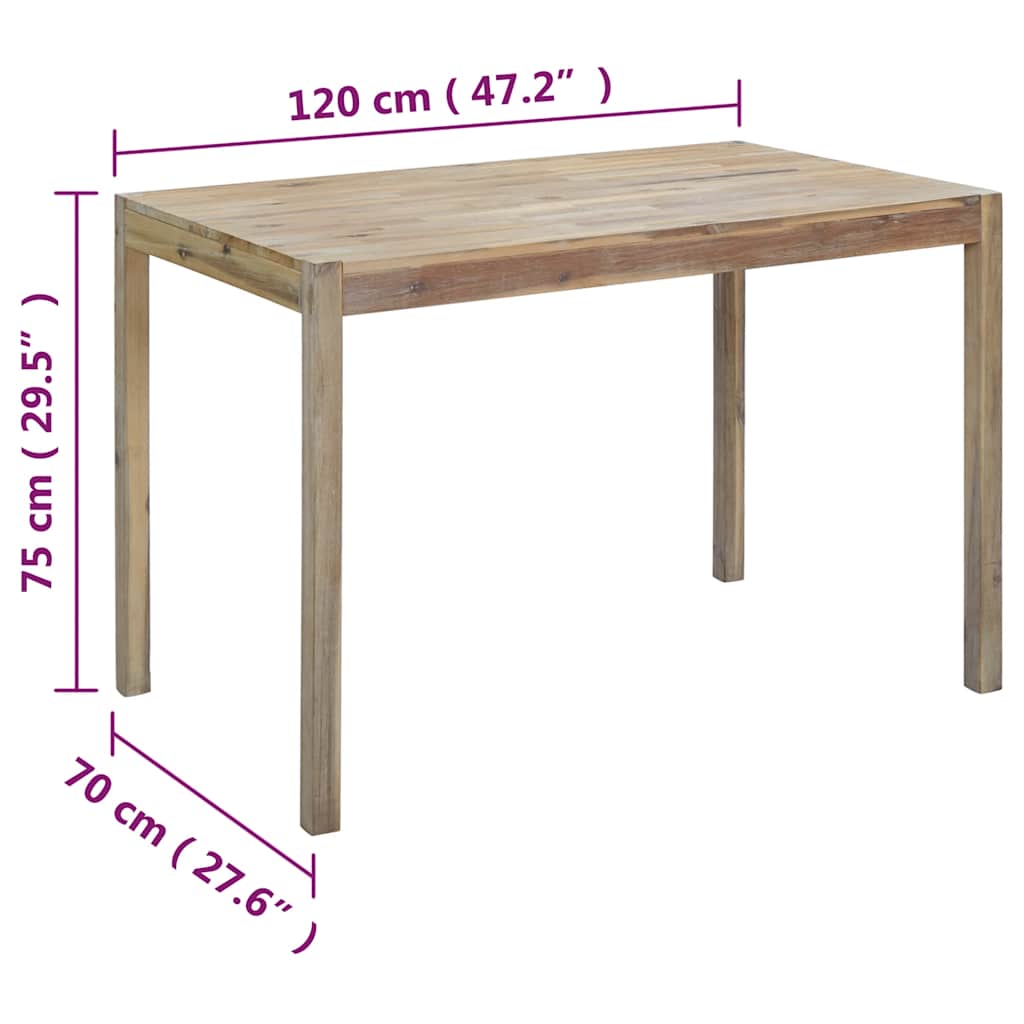 Mesa de comedor de madera maciza de acacia 120x70x75 cm