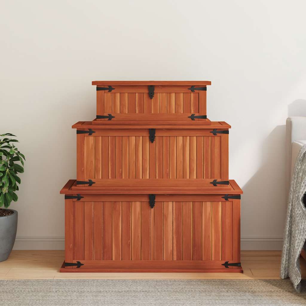 Baúl de almacenamiento 3 piezas de madera maciza de acacia