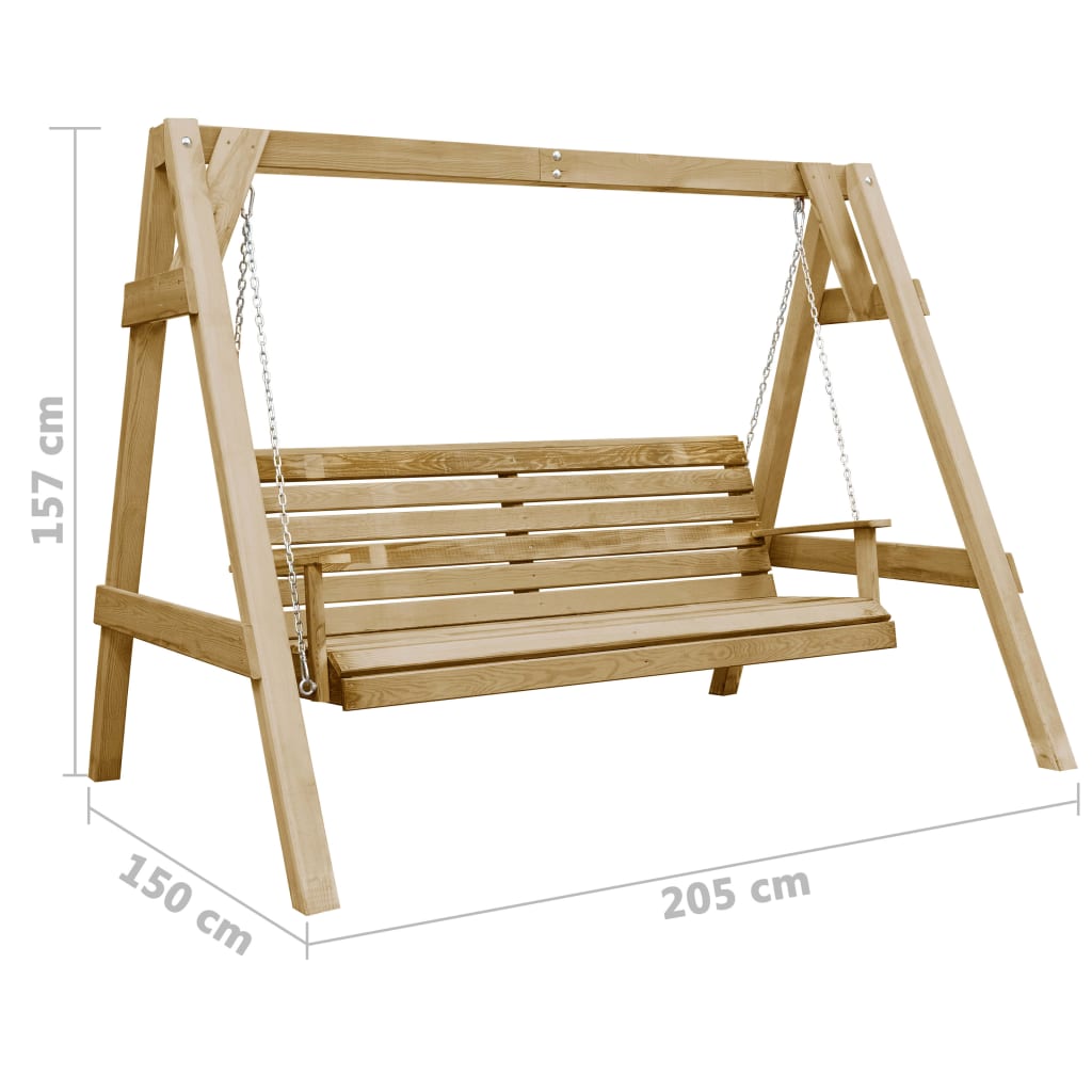 Banco columpio de jardín madera pino impregnada 205x150x157 cm