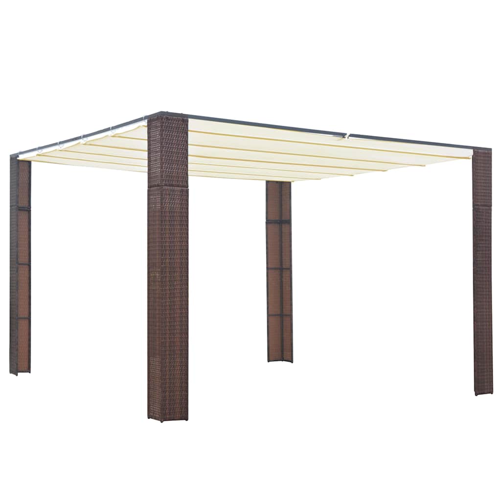 Cenador com teto em vime sintético 300x300x220 cm castanho e creme
