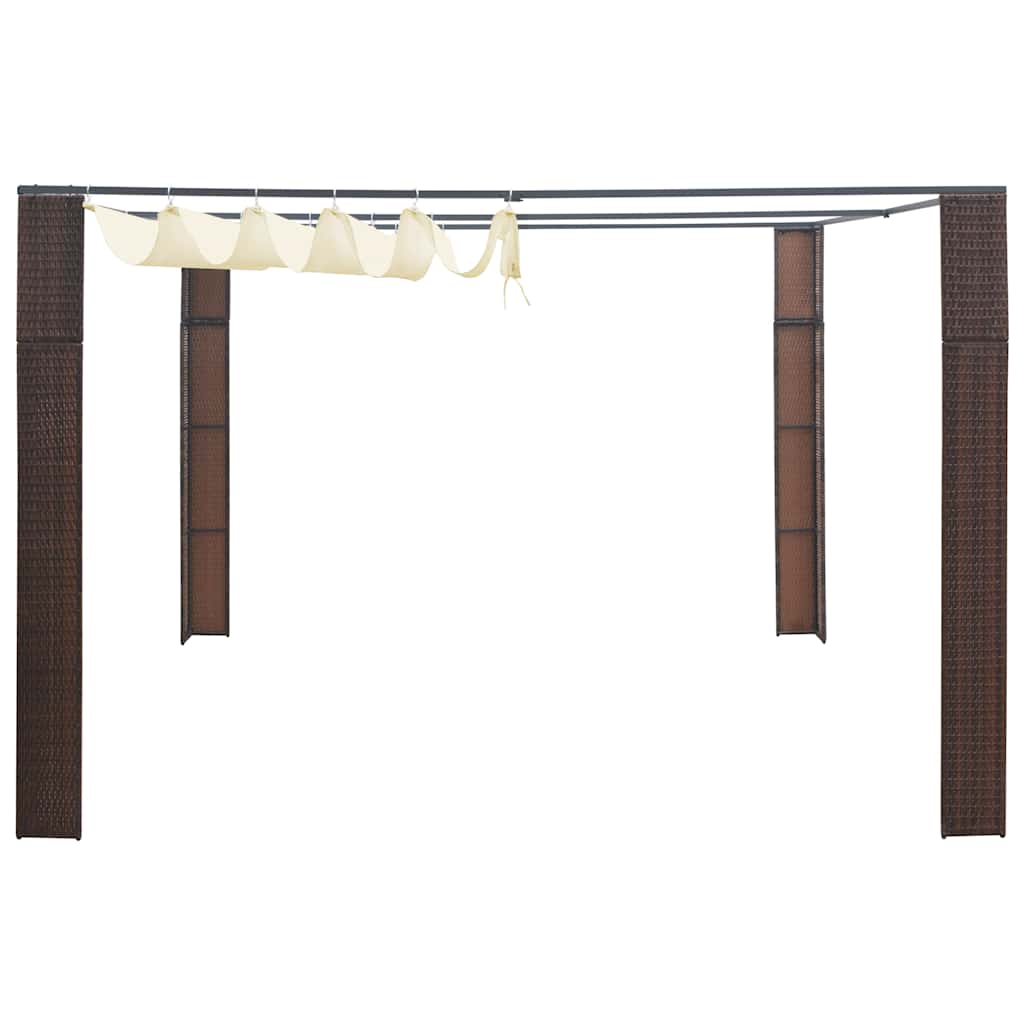 Cenador con techo ratán sintético 300x300x220 cm marrón y crema