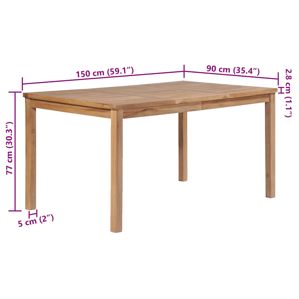 Mesa de jardín de madera maciza de teca 150x90x77 cm
