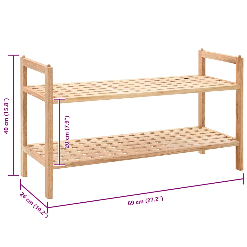 Zapatero de madera maciza de nogal 69x26x40 cm