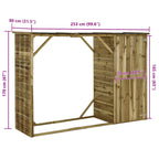 Caseta leña y herramientas jardín madera pino 253x80x170 cm