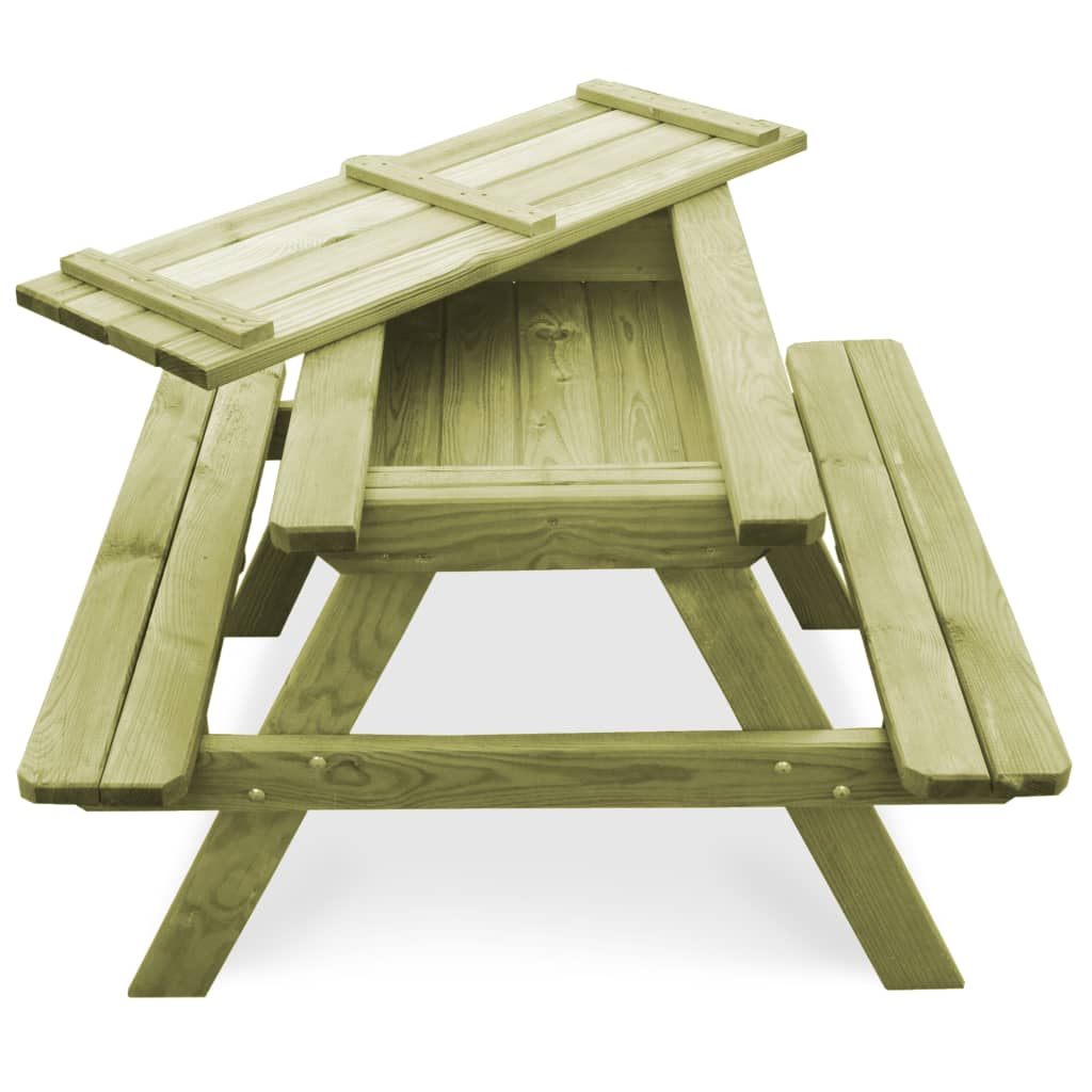 Mesa de pícnic y bancos niños madera pino impregnada 90x90x58cm
