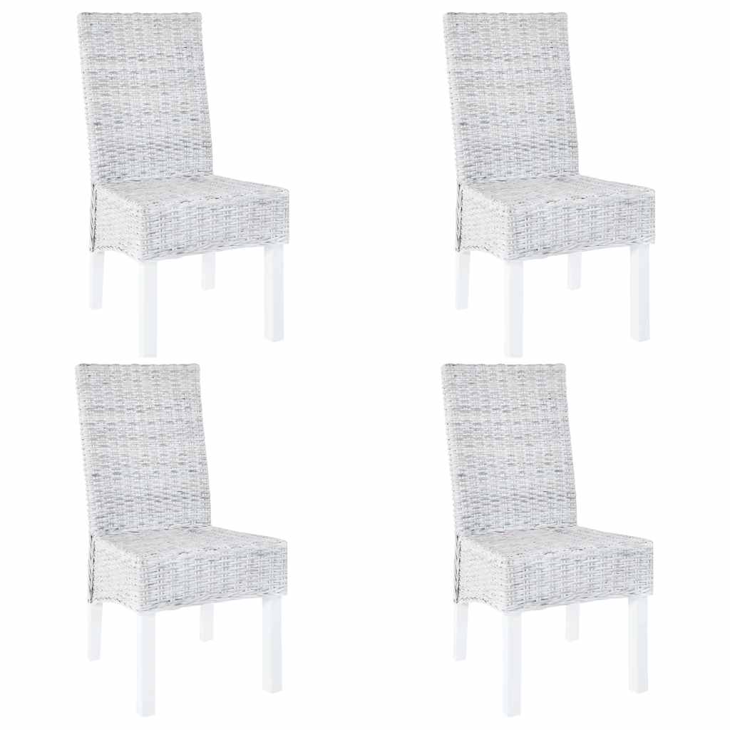 Sillas de comedor 4 uds ratán Kubu y madera mango blanco