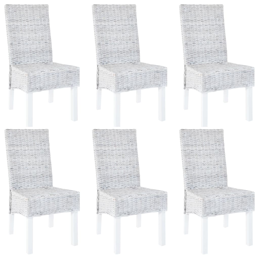 Sillas de comedor 6 uds ratán Kubu y madera mango marrón claro