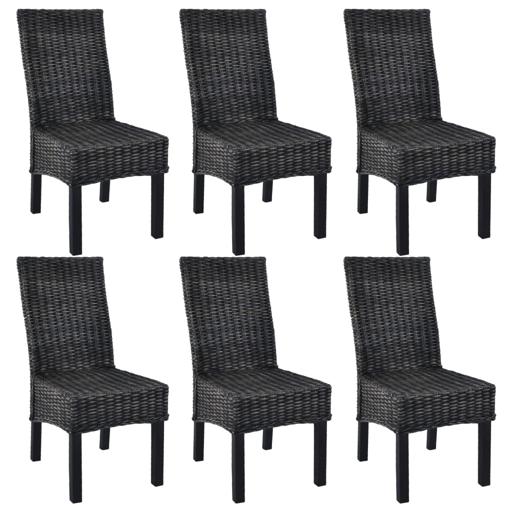 Sillas de comedor 6 uds ratán Kubu y madera mango marrón claro