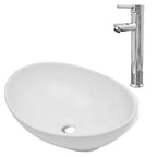 Lavabo de baño con grifo mezclador cerámica ovalado blanco
