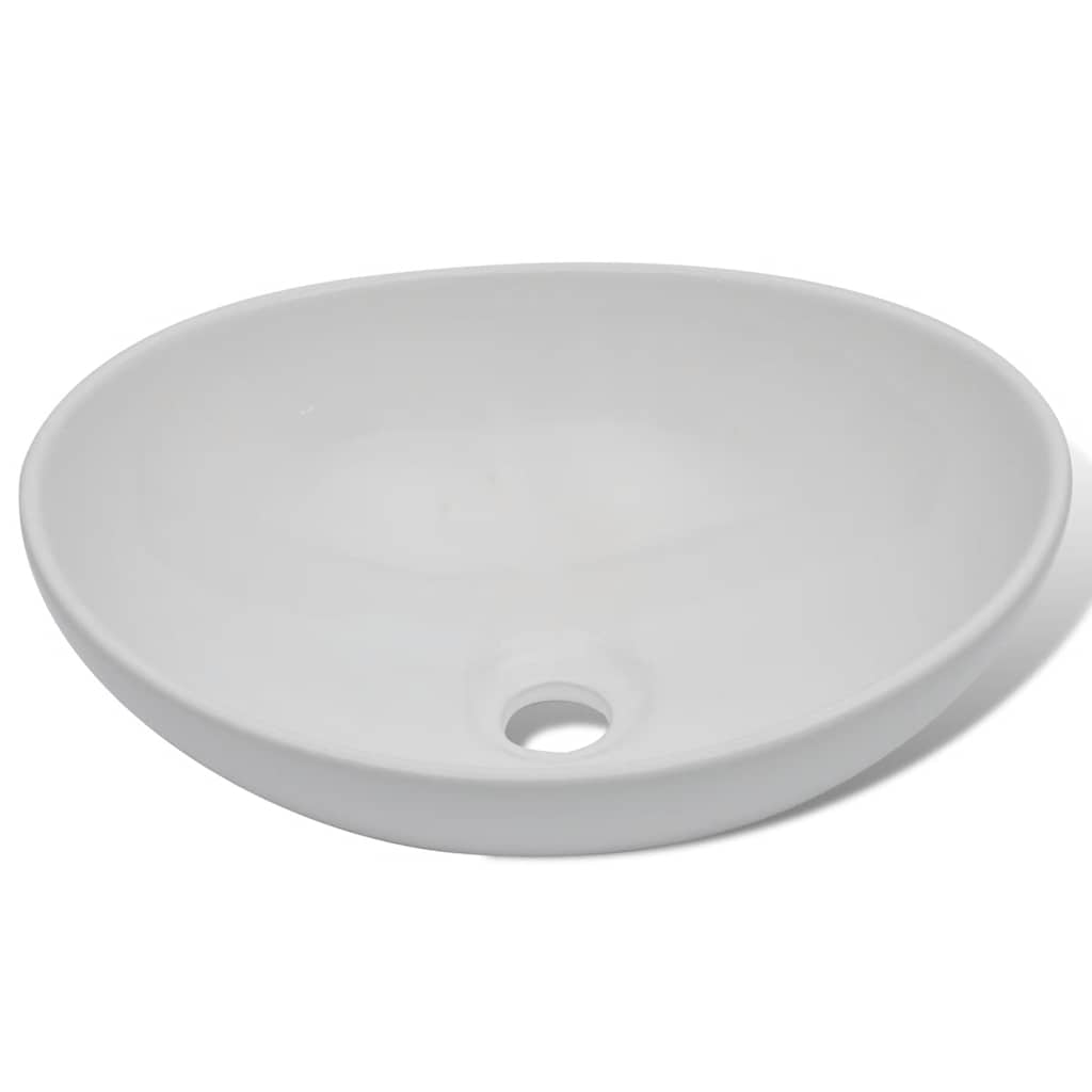 Lavabo de baño con grifo mezclador cerámica ovalado blanco