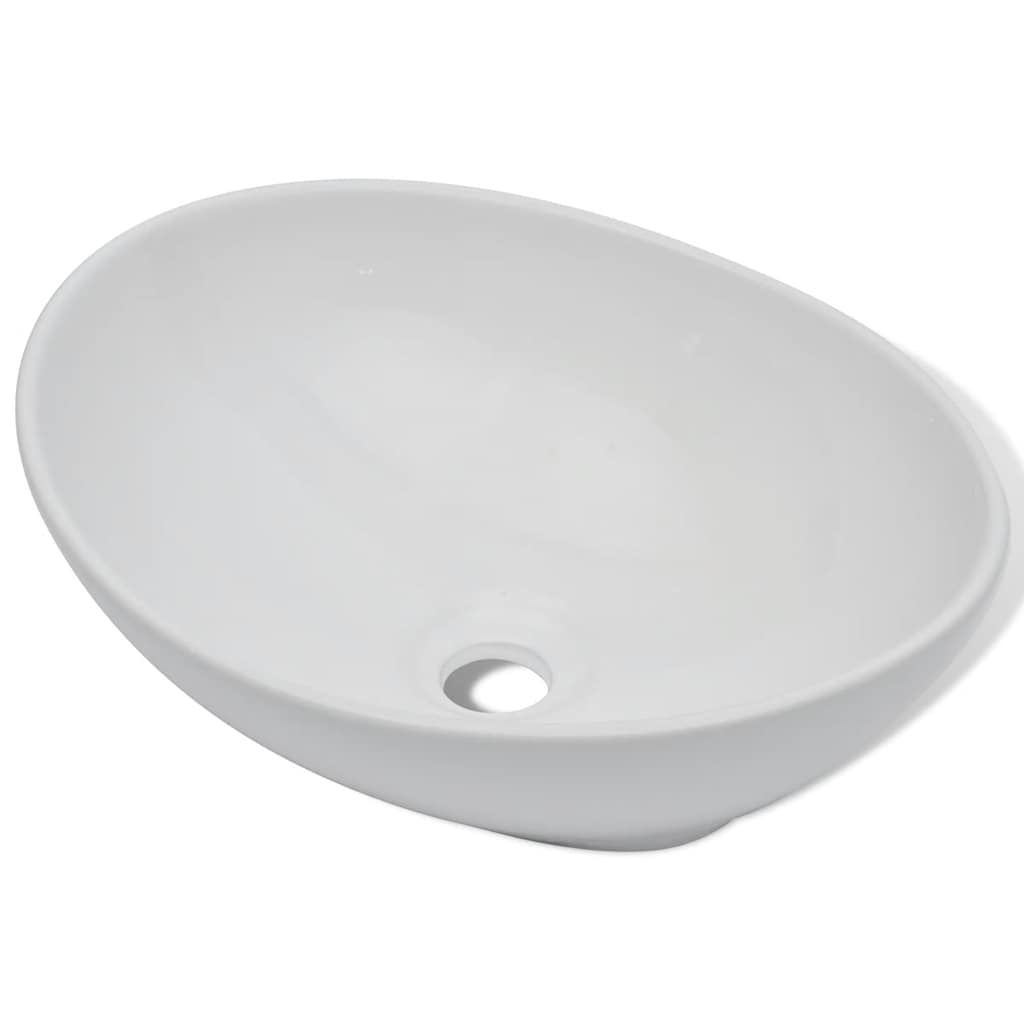 Lavabo de baño con grifo mezclador cerámica ovalado blanco