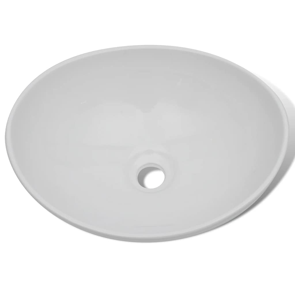 Lavabo de baño con grifo mezclador cerámica ovalado blanco