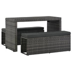 Set de comedor de jardín 3 pzs y cojines ratán sintético gris