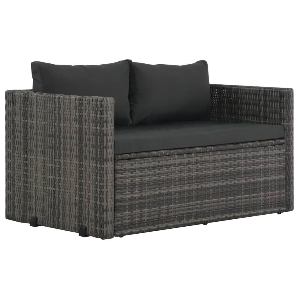 Set de comedor de jardín 3 pzs y cojines ratán sintético gris