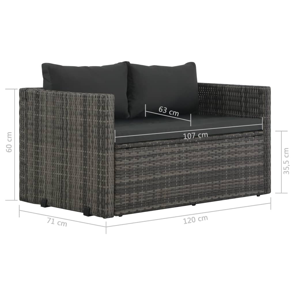 Set de comedor de jardín 3 pzs y cojines ratán sintético gris