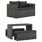 Set de comedor de jardín 3 pzs y cojines ratán sintético gris