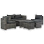 Conjunto de lounge para jardim 6 peças e almofadões vime sintético cinzento
