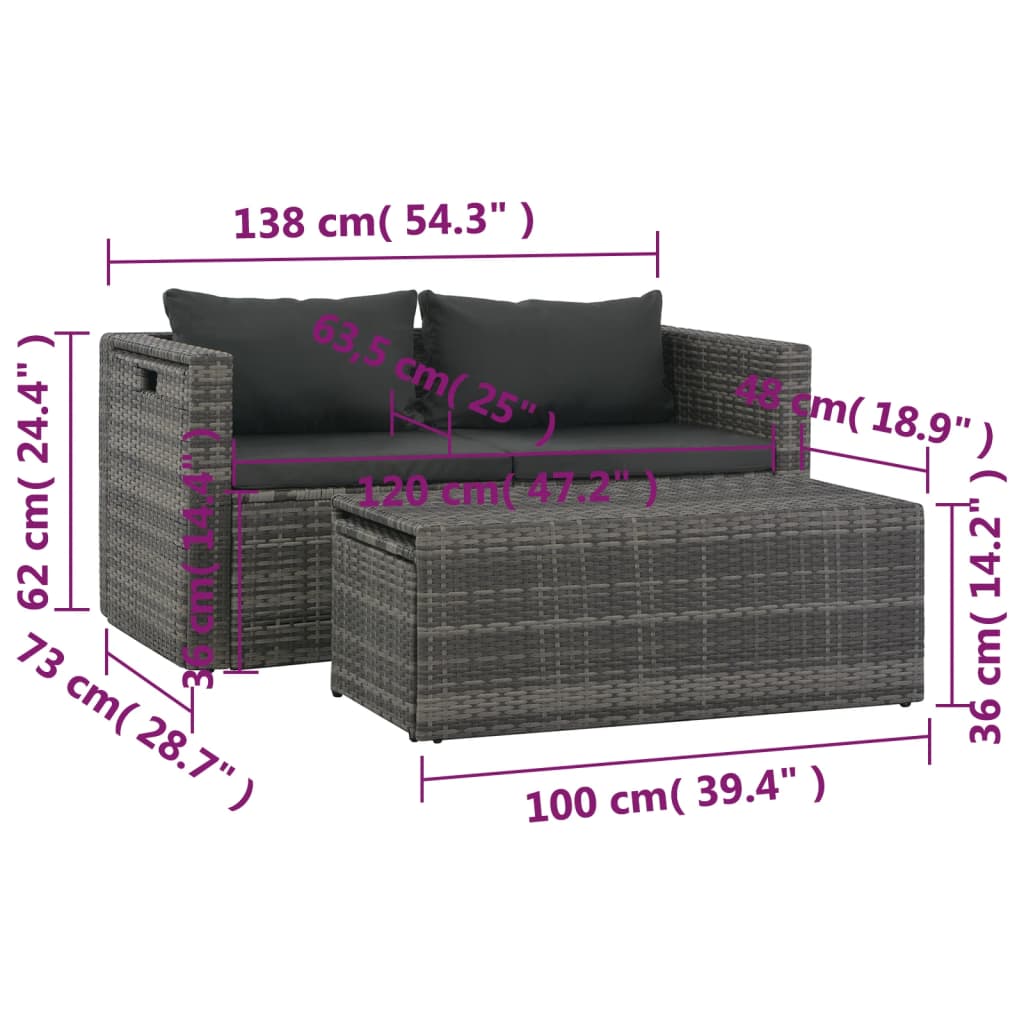 Set de salón para jardín 6 pzs y cojines ratán sintético gris