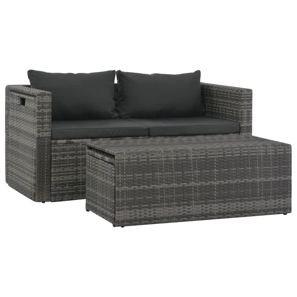 Set de salón para jardín 6 pzs y cojines ratán sintético gris