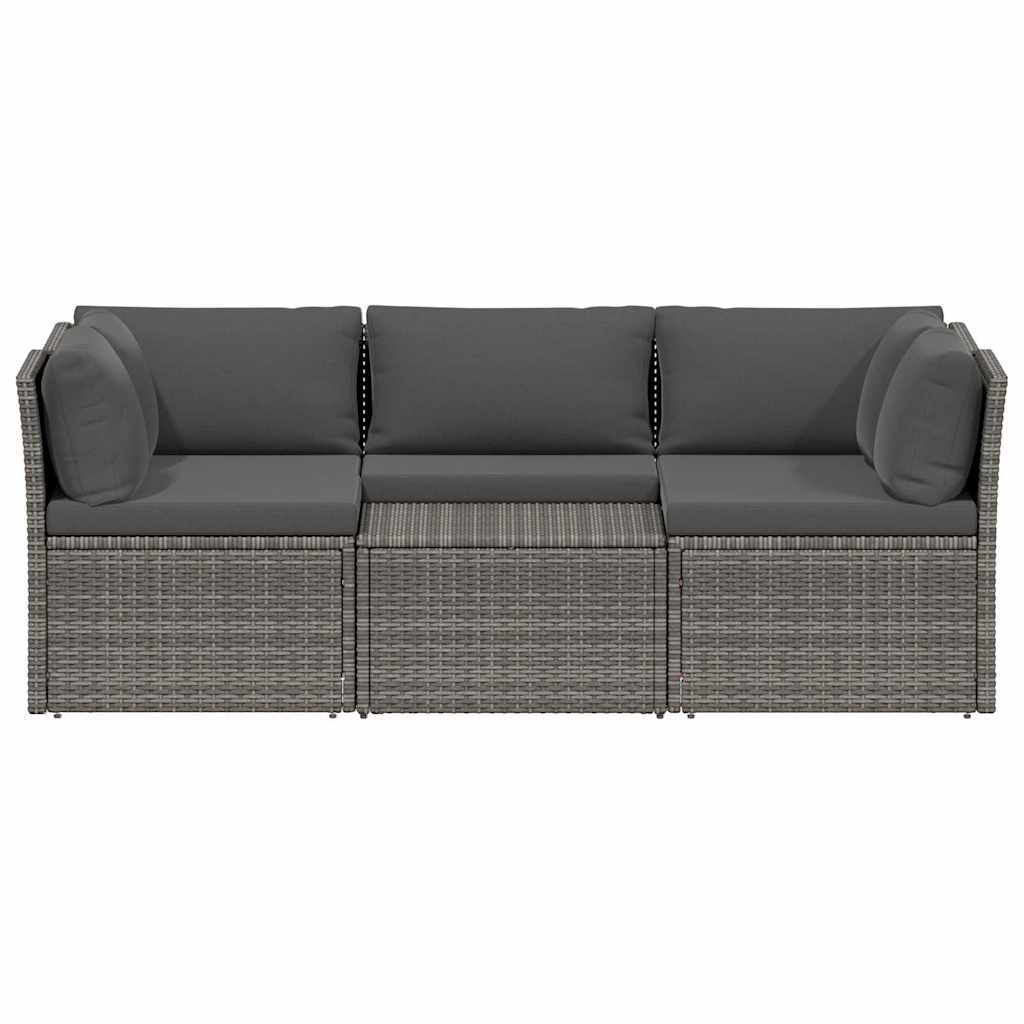 Set de salón para jardín 4 pzs y cojines ratán sintético gris