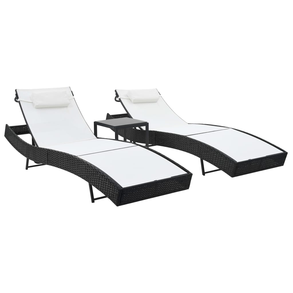 Tumbonas 2 unidades con mesa ratán sintético marrón