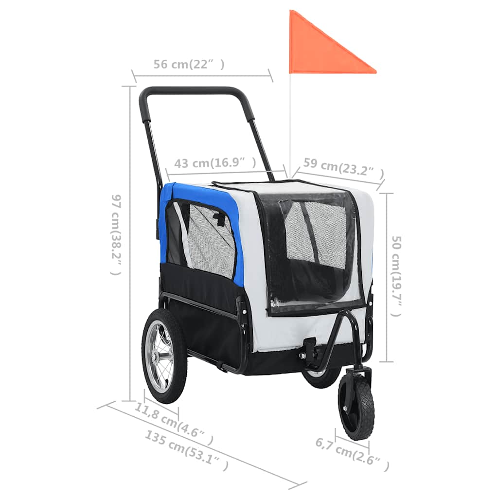 Remolque de bicicleta para mascotas cochecito 2 en 1 gris azul