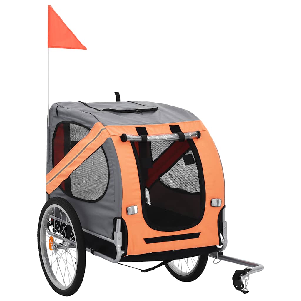 Remolque de bicicleta para mascotas naranja y gris