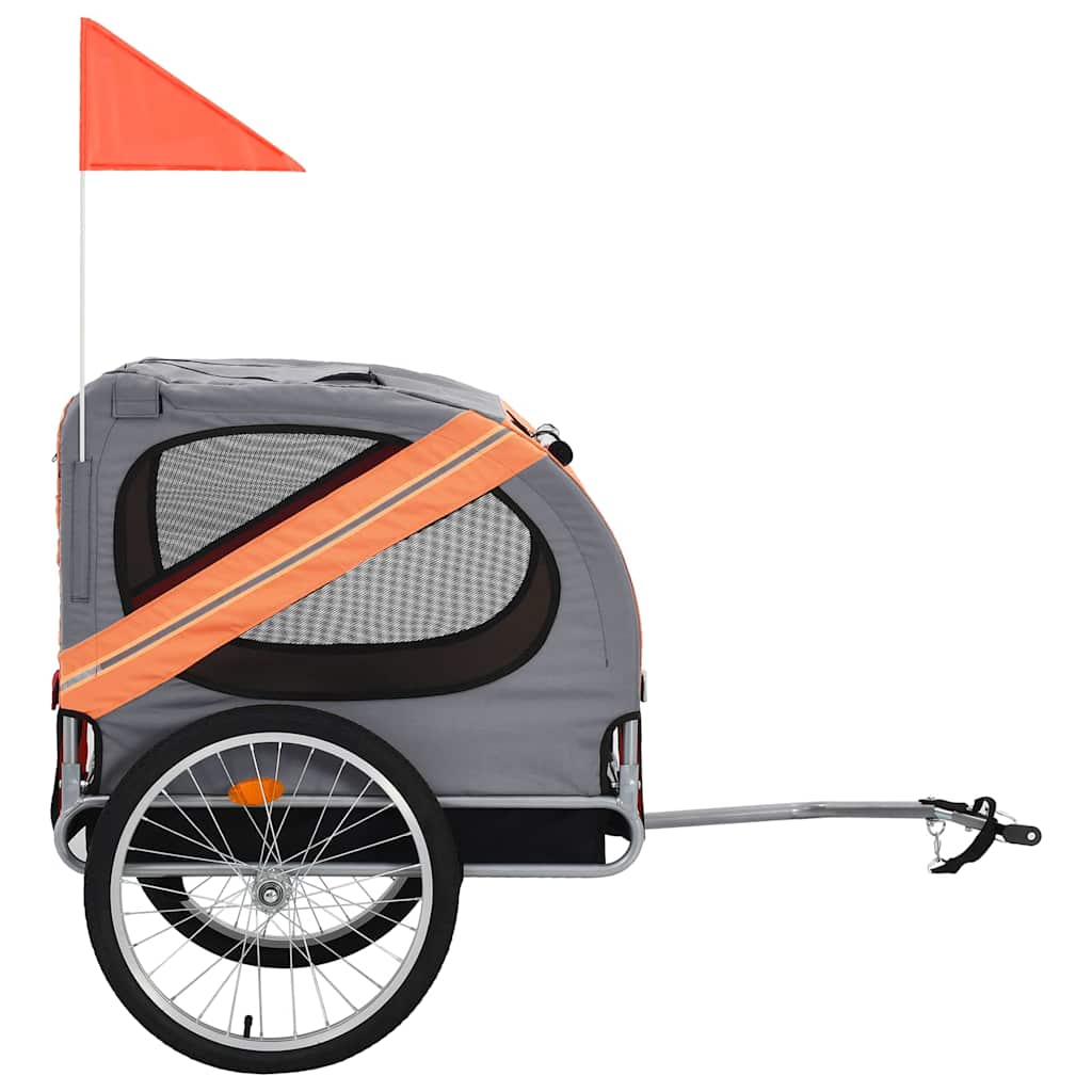 Remolque de bicicleta para mascotas naranja y gris
