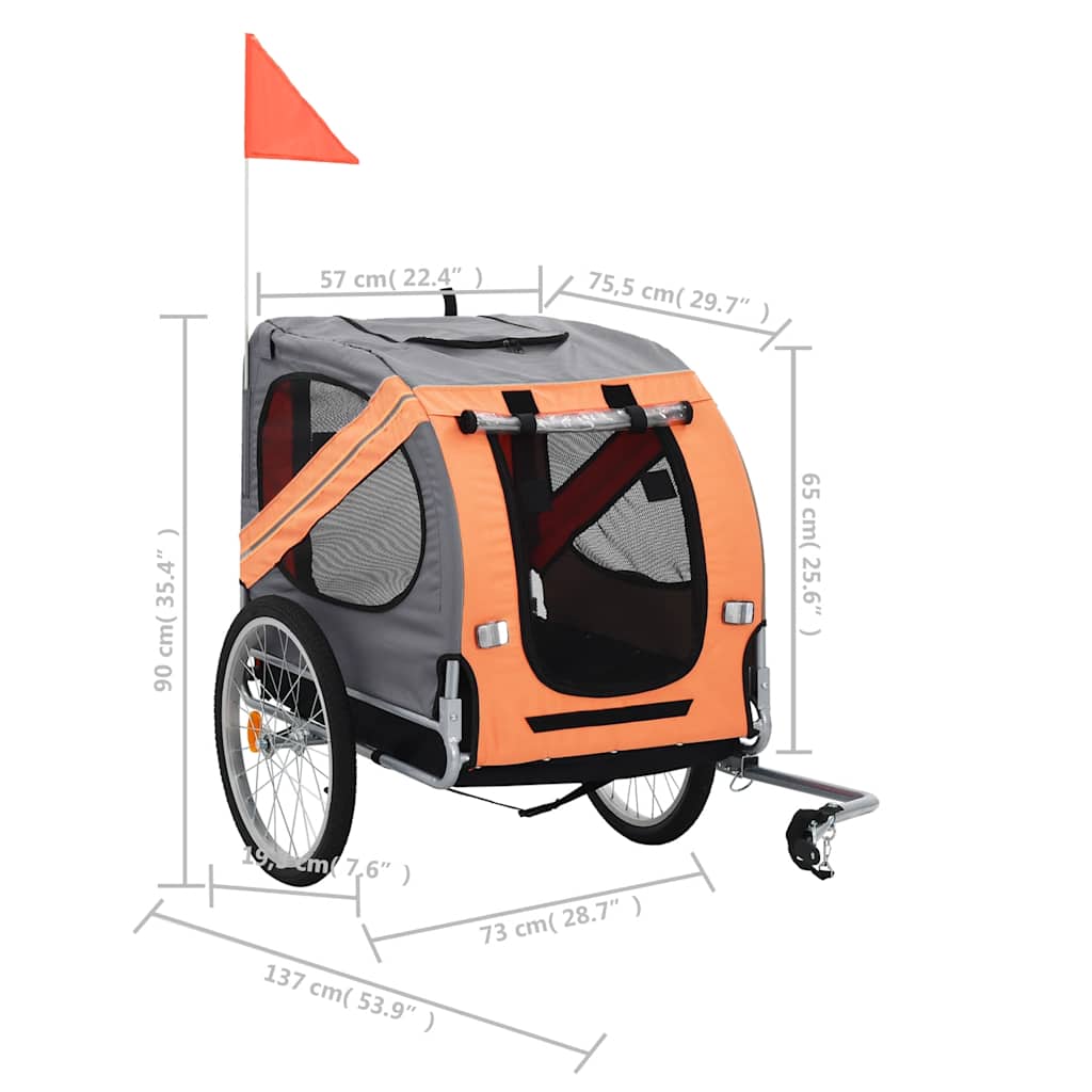 Remolque de bicicleta para mascotas naranja y gris