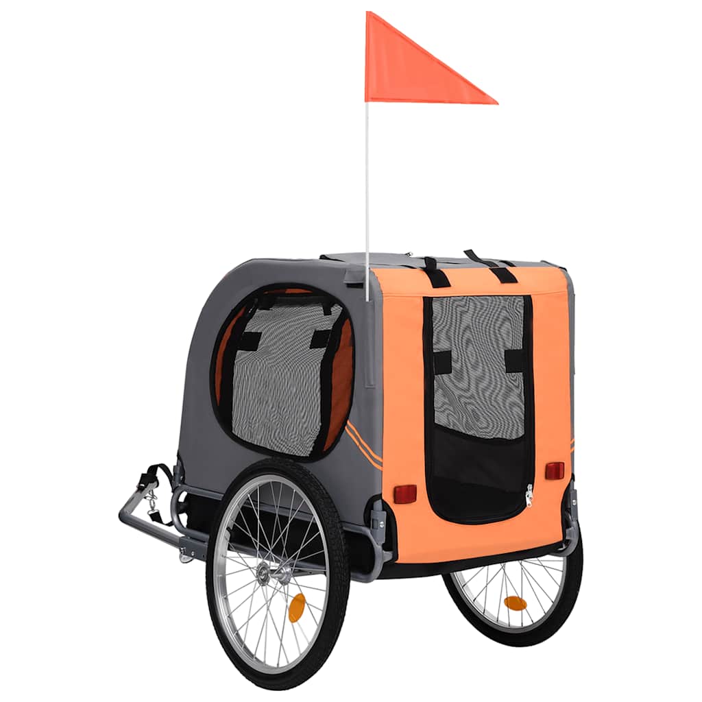 Remolque de bicicleta para mascotas naranja y gris