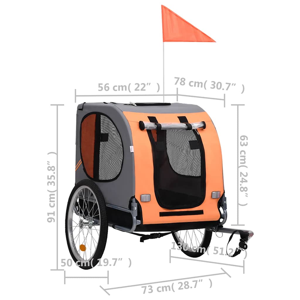 Remolque de bicicleta para mascotas naranja y gris