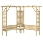 Pérgola de esquina con banco madera de pino impregnada