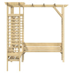 Pérgola de esquina con banco madera de pino impregnada