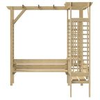 Pérgola de esquina con banco madera de pino impregnada