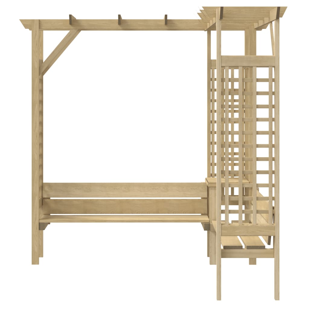 Pérgola de esquina con banco madera de pino impregnada
