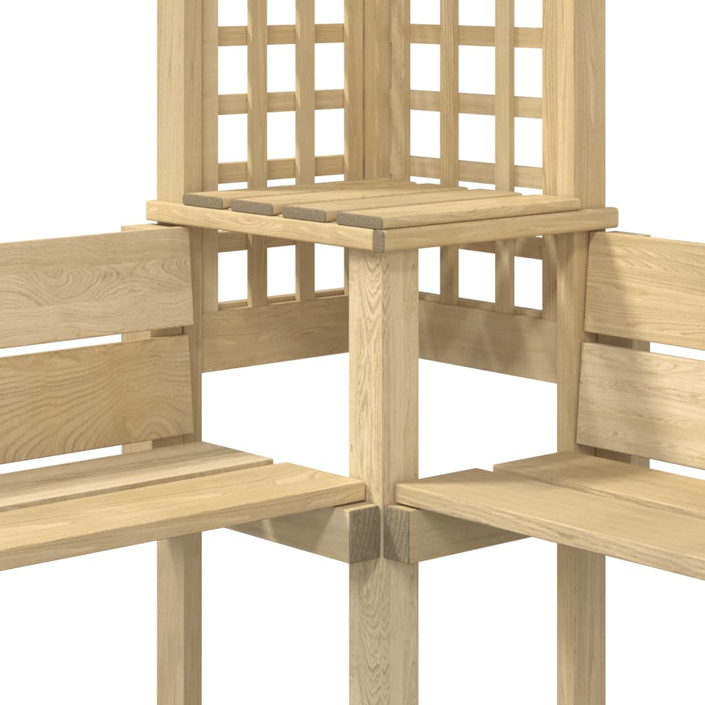 Pérgola de esquina con banco madera de pino impregnada