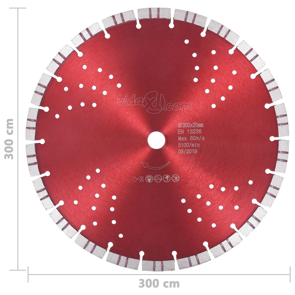 Disco de corte de diamante con turbo y agujeros acero 300 mm