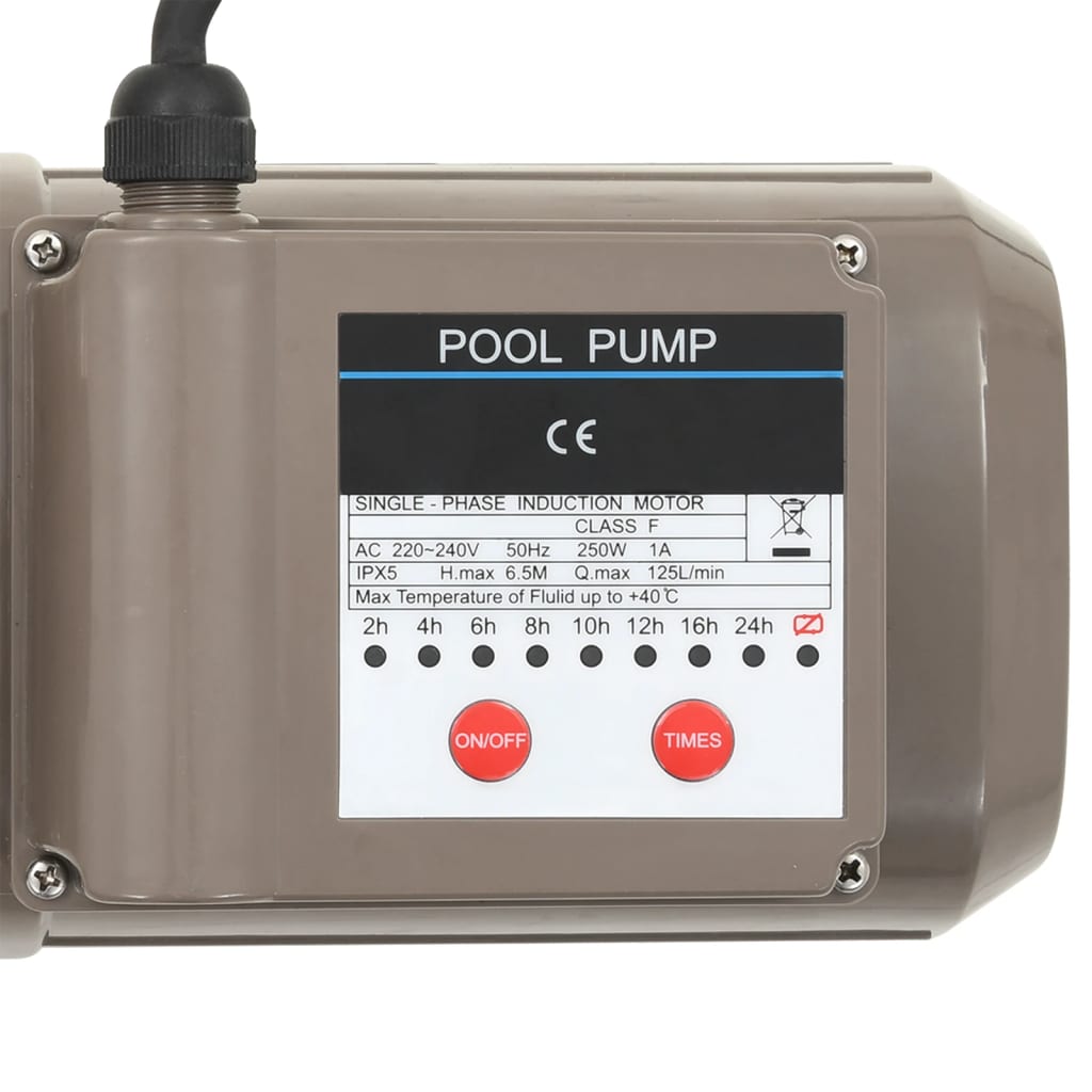 Bomba de piscina con temporizador negra 0,25 HP 8000 L/h