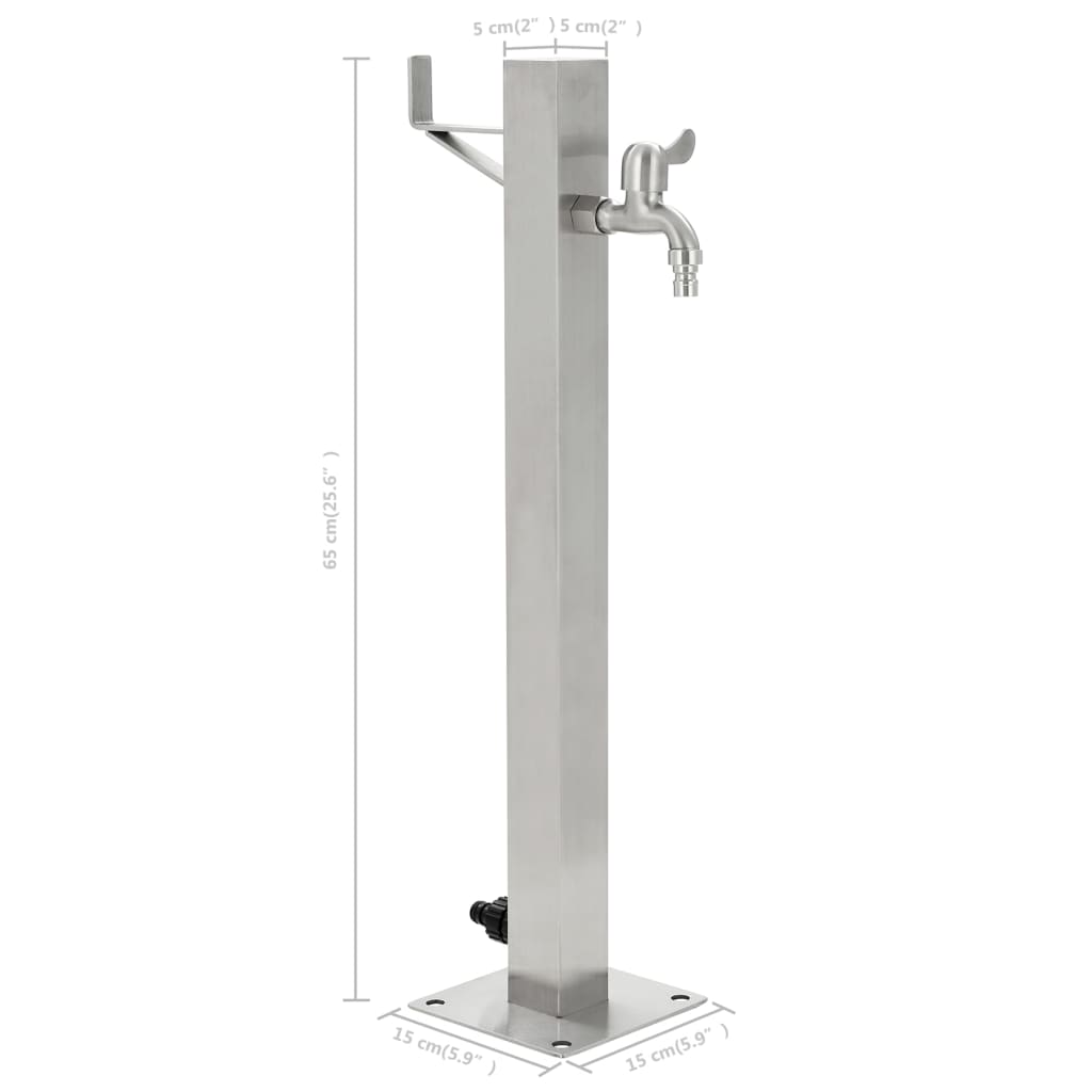 Columna de agua de jardín acero inoxidable cuadrada 65 cm