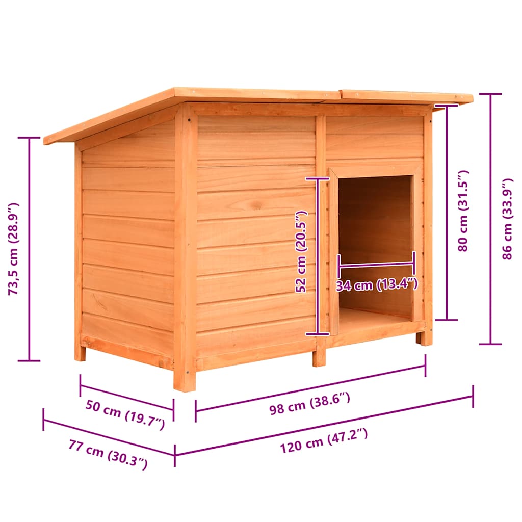 Caseta para perros madera maciza pino y abeto 120x77x86 cm