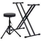 Set de soporte para teclado con doble refuerzo y taburete negro