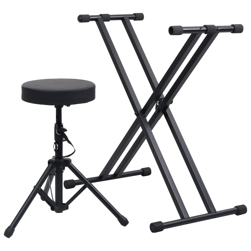 Set de soporte para teclado con doble refuerzo y taburete negro