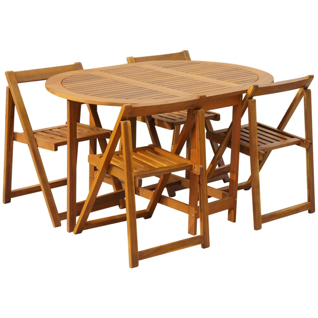 Set comedor de jardín plegable 5 piezas madera maciza de acacia