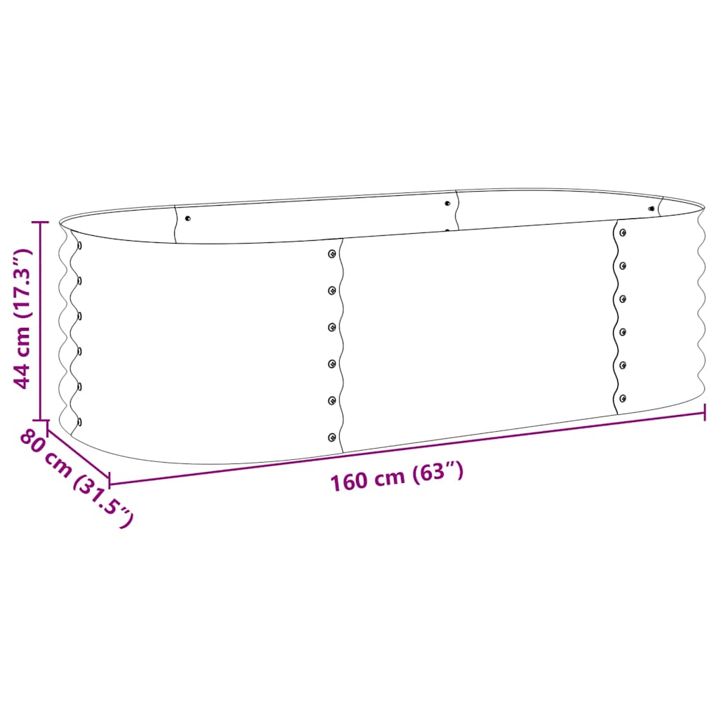 Arriate de acero galvanizado gris 160x80x44 cm